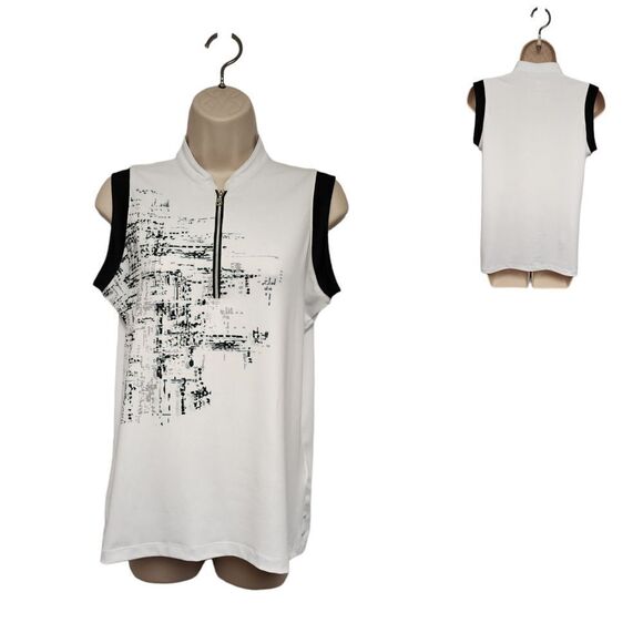 KATE LORD COLLECTION SLEEVELESS GOLF POLO TOP BLACK/WHITE SIZE M - Picture 1 of 7